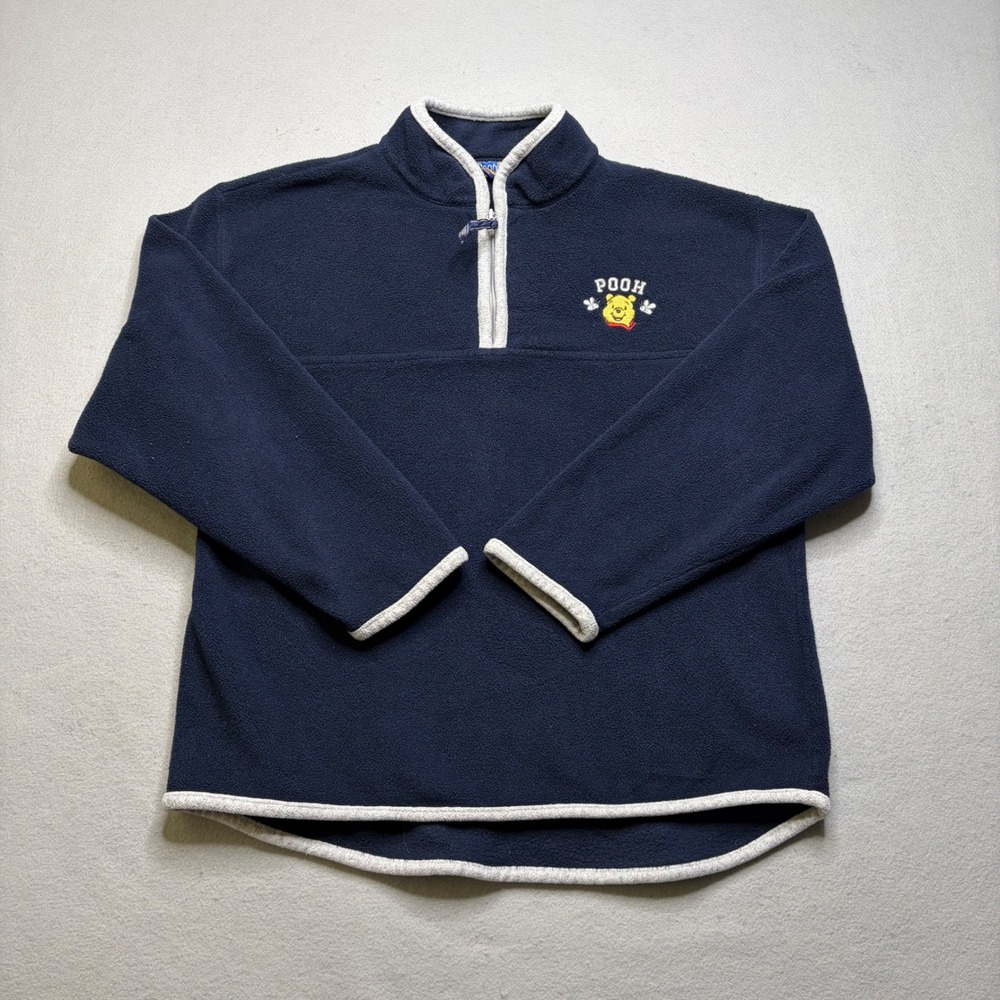 Disney‎ Fleece Pullover Womens L Navy Winnie the Pooh Vintage Quarter Zip EG71